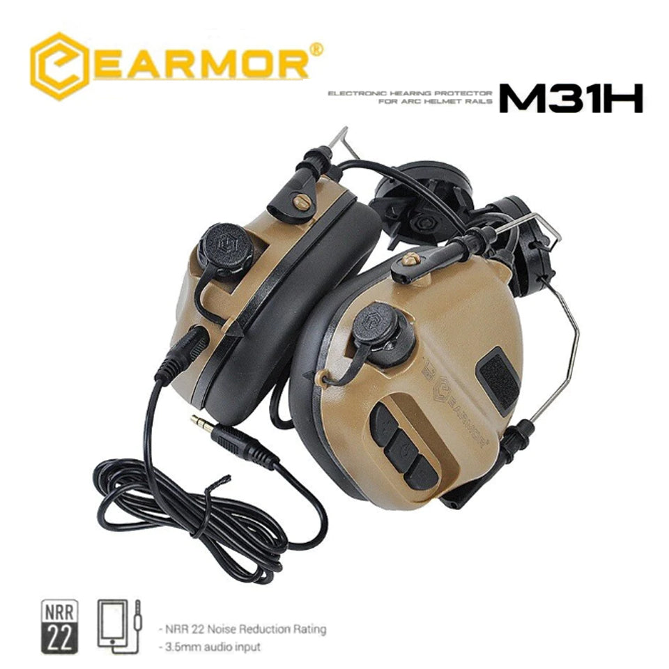 EARMOR M31H Tactical Headset Hearing Protection for Wendy Exfil Helmet Rails 3 Colors