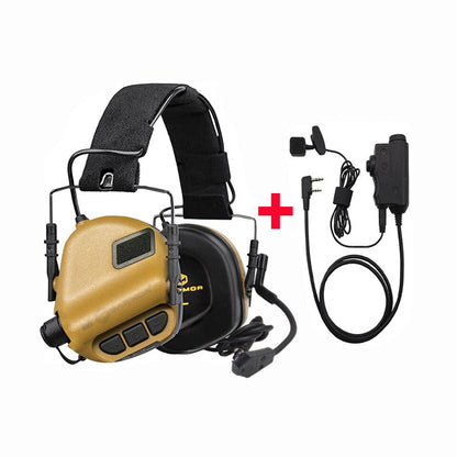 EARMOR M32 Tactical Headset & Kenwood PTT Adapter Set Shooting Communication System