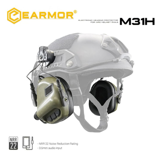 EARMOR M31H MOD4 Auriculares ARC Casco Rieles Protector Auditivo Electrónico - Follaje Verde 