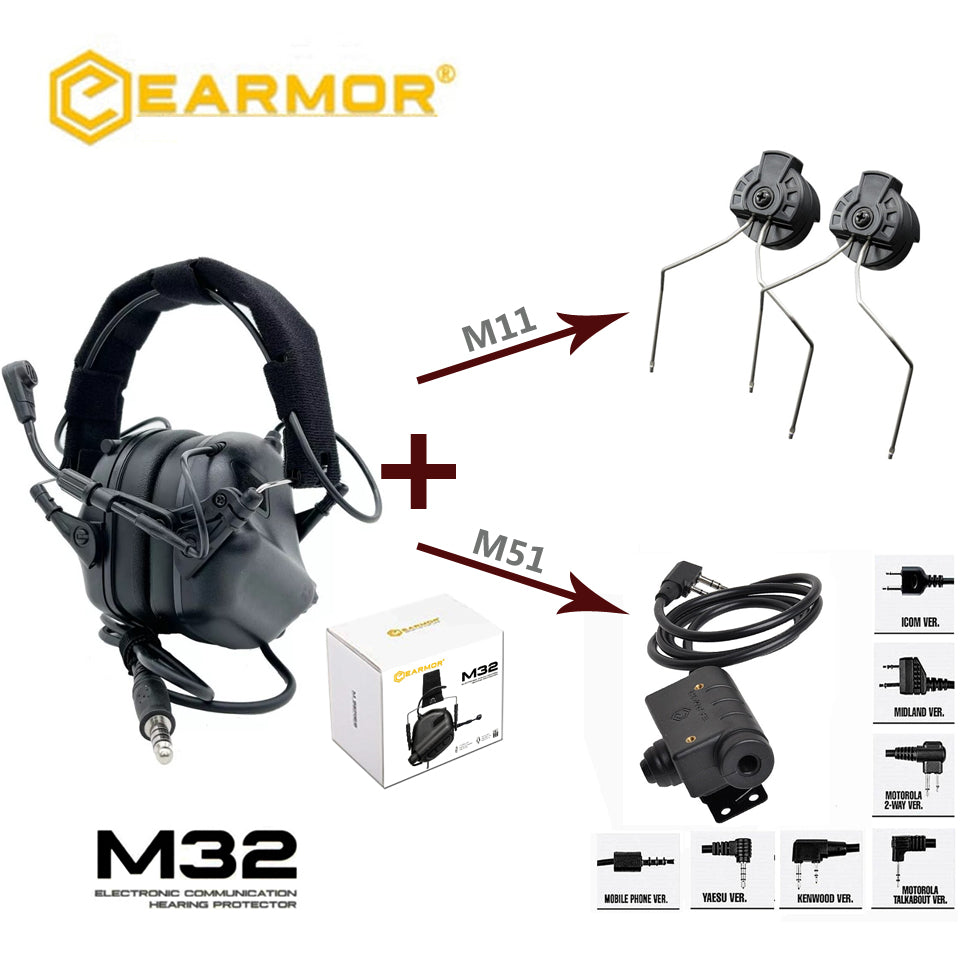 Auriculares EARMOR M32 MOD4 y juegos de adaptadores de riel M51 PTT y ARC sistema de comunicación táctica